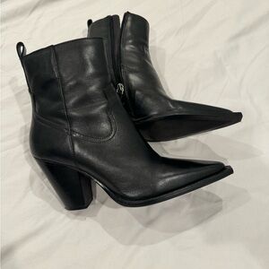 Mango Black Leather Ankle Boots